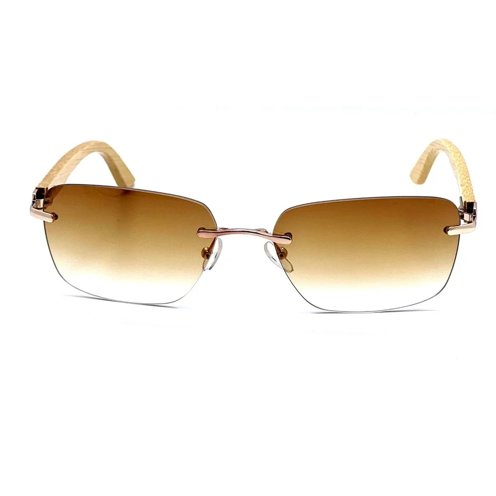 Men Classy Elegant Modern Sophisticated Sunglasses Rimless Gold Frame Brown Lens